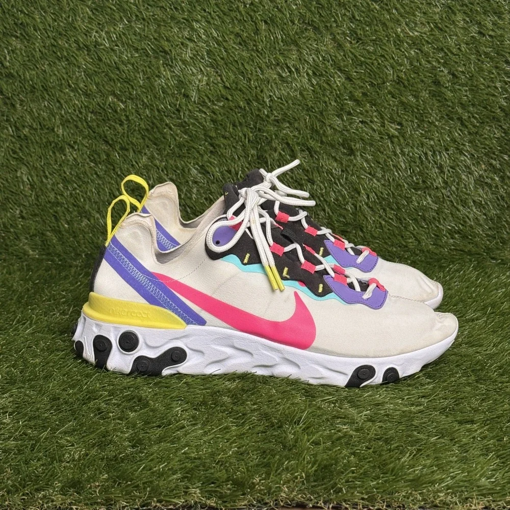 Nike React Element 55 Mens Size 11 White Pink Purple Running Shoes CK0846-100